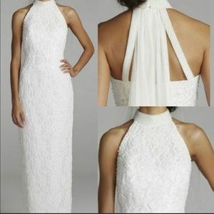 St.Tropez vintage beaded pearl halter wedding dres